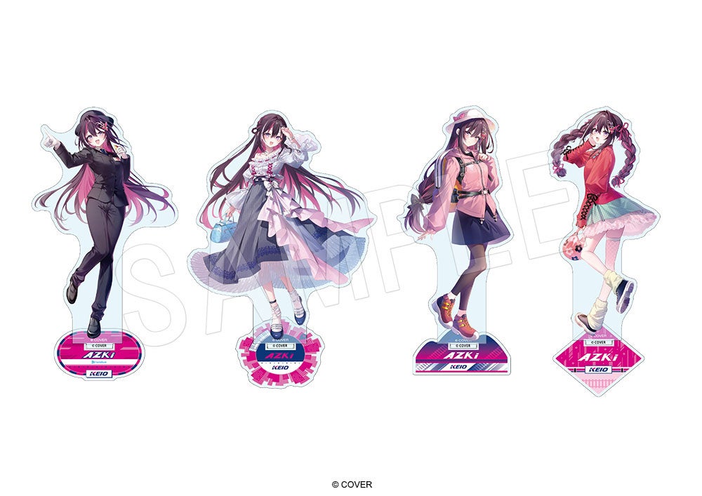 AZKi life-size acrylic stands, all 4 types (uniform / casual / mountaineering / weekend outing)