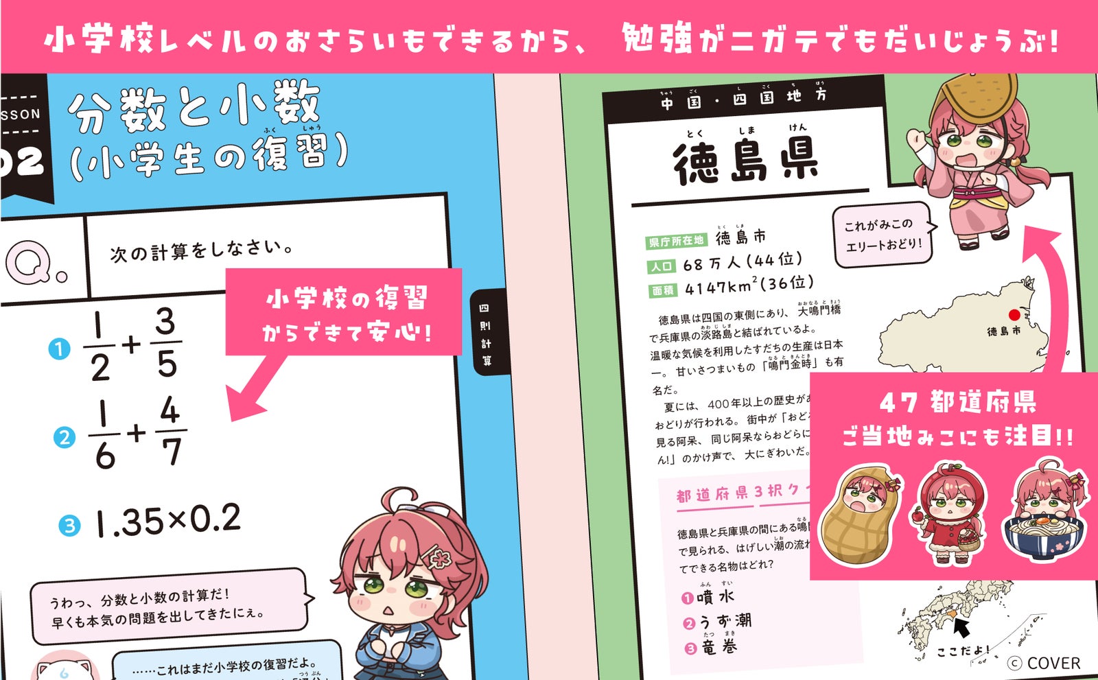 Page samples from Middle School Math and Middle School Geography + Prefectures