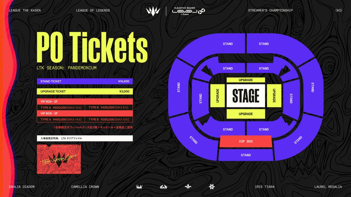 Venue layout and ticket prices