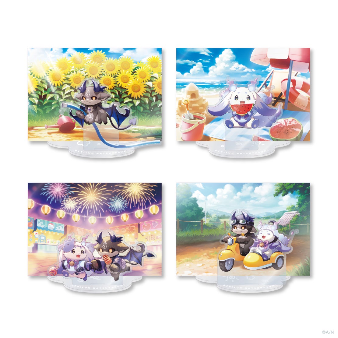 Debirun to Natsuyasumi acrylic dioramas — all 4 types
