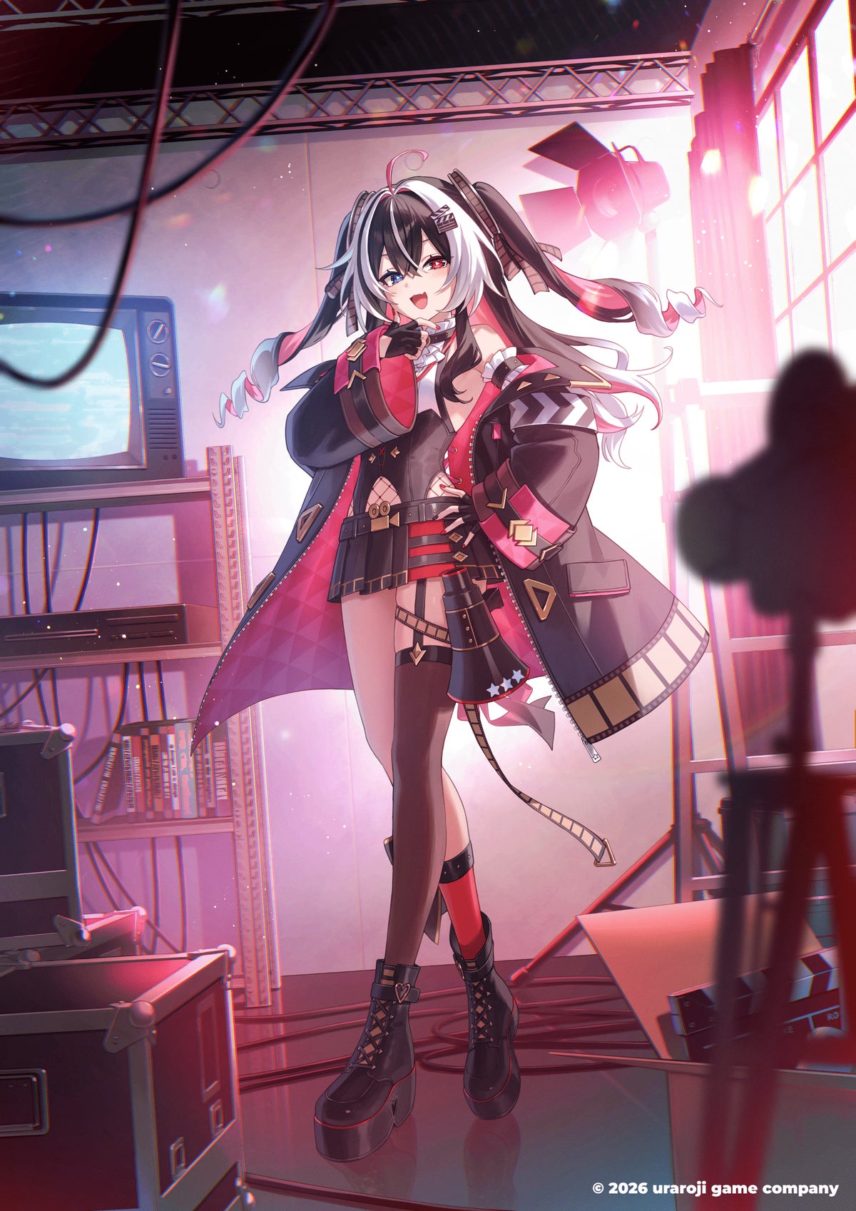 Eikoku Nema (black and white hair, film studio-themed character illustration)