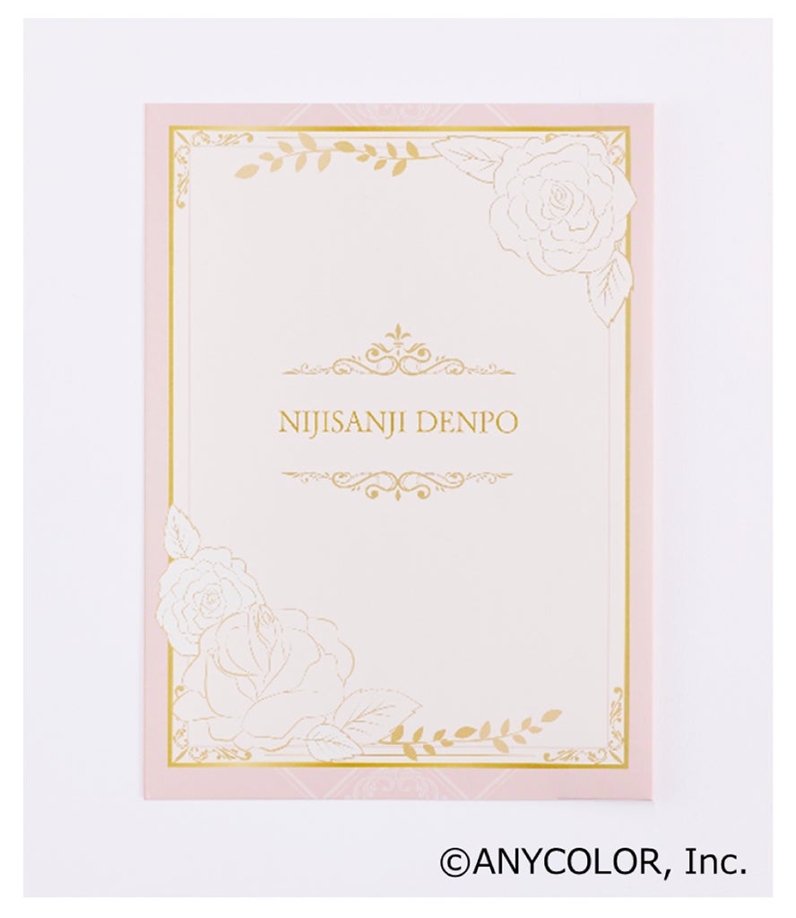 Nijisanji Telegram card front (pink and gold border design decorated with roses)